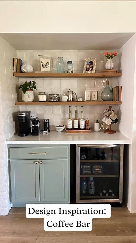 coffee bar station with mini fridge