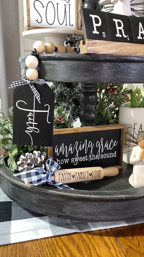 black and brown tiered tray