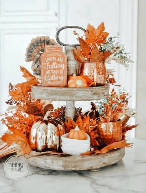 fall floral tiered tray