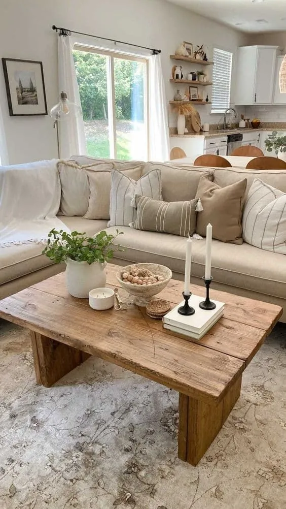 neutral coffee table decor 