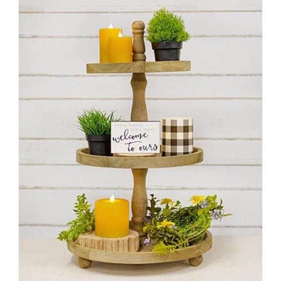 wooden three tiered tray