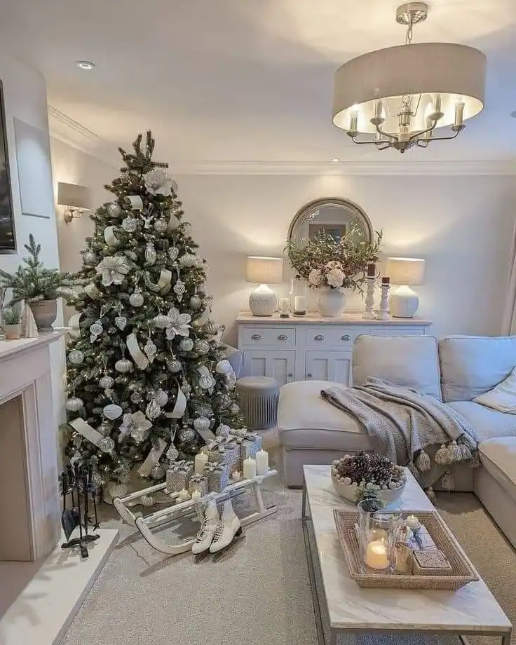 Neutral Christmas Living Room Decor  