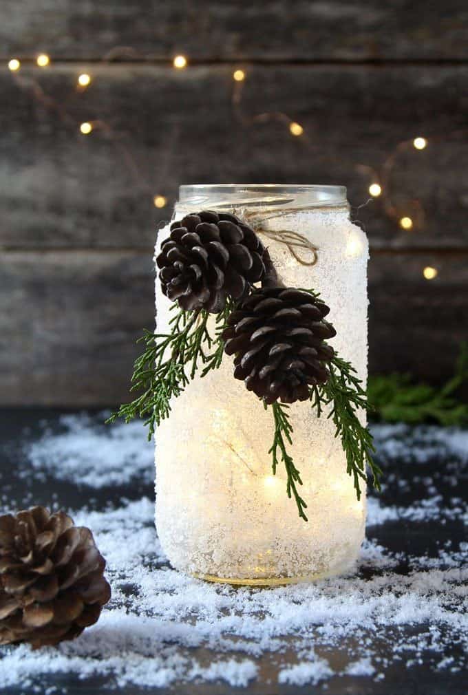 snow-frosted Mason jar snow-frosted Mason jar