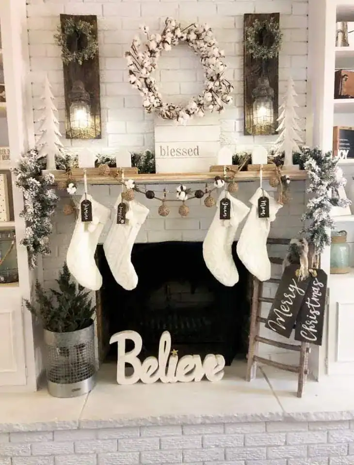 26 Delightful Christmas Mantel Decor Ideas for a Festive Home 9 Knitted Christmas stockings