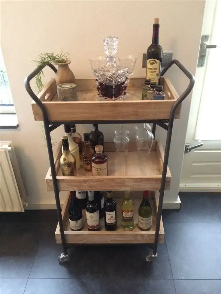 classic wooden bar cart