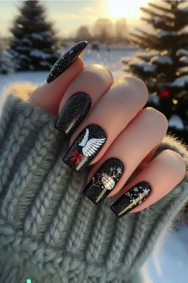 28 Easy Christmas Nail Design Ideas That Are Extra Festive 15 Black Christmas Nails