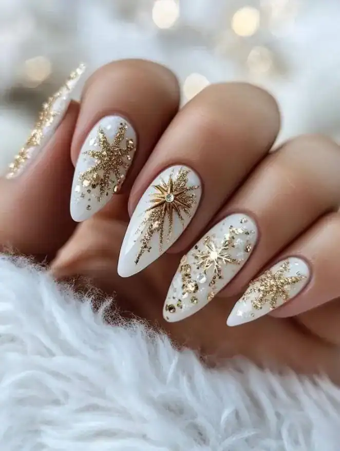 28 Easy Christmas Nail Design Ideas That Are Extra Festive 14 Gold Christmas Nails
