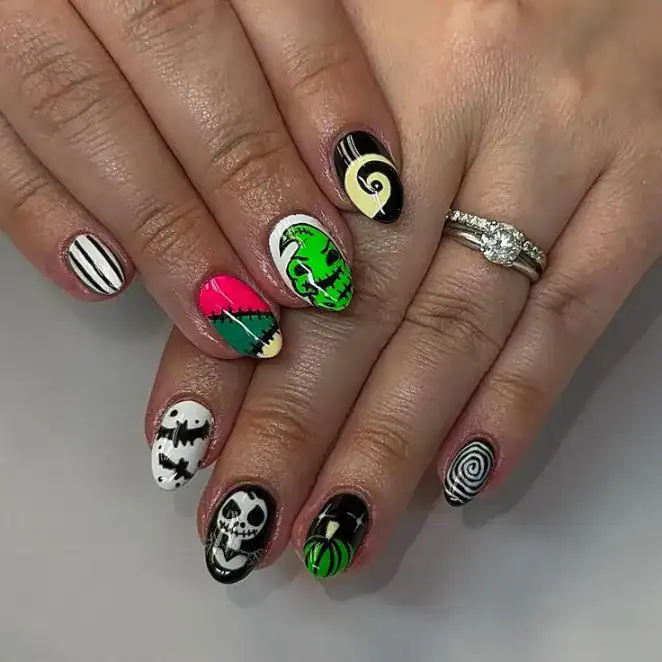 28 Easy Christmas Nail Design Ideas That Are Extra Festive 6 Nightmare Before Christmas Nails