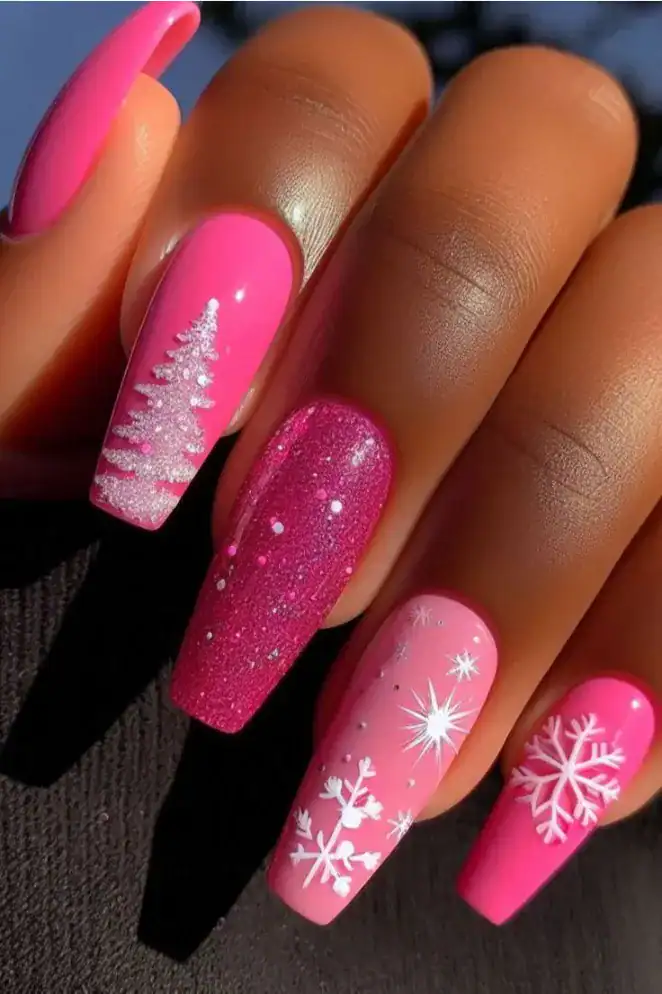 28 Easy Christmas Nail Design Ideas That Are Extra Festive 9 Pink Christmas Nails