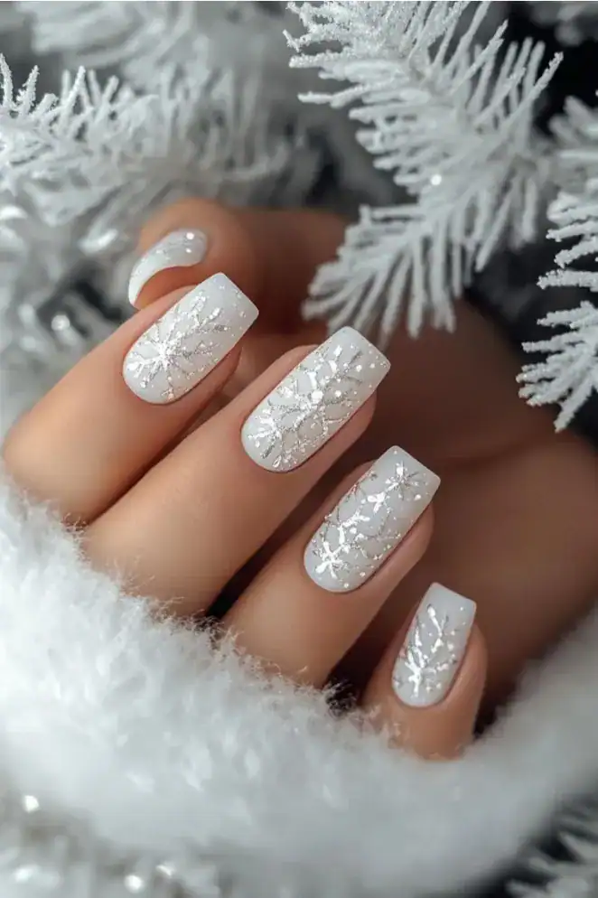 28 Easy Christmas Nail Design Ideas That Are Extra Festive 3 snowflake nails