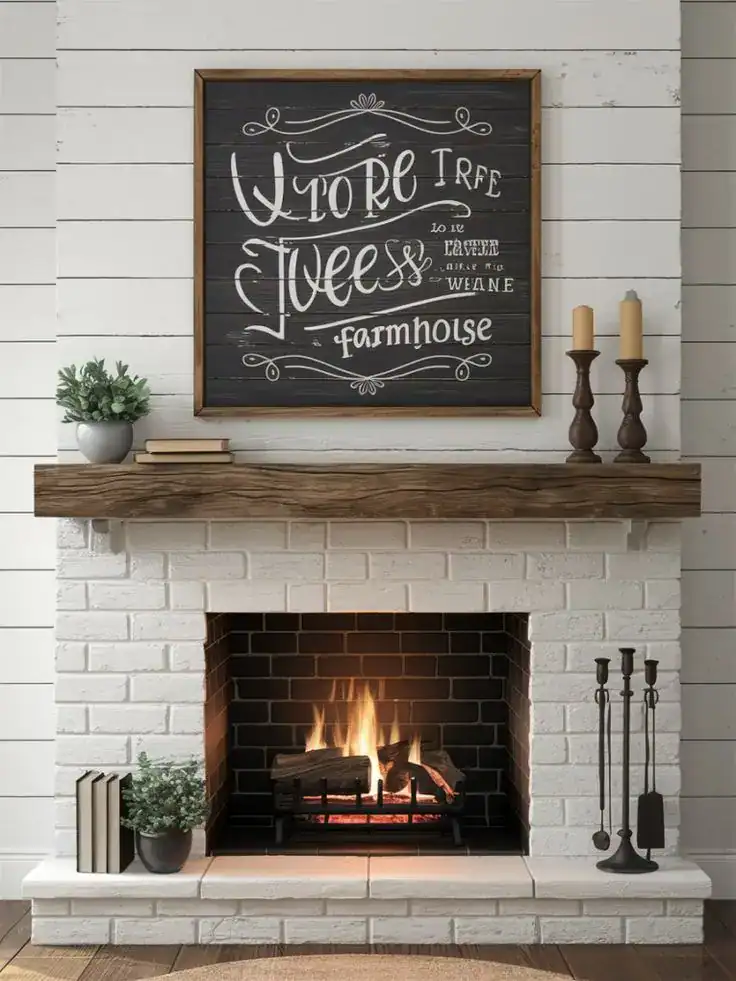 farmhouse firepalce summer mantel